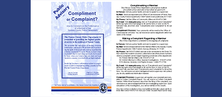 Nassau County Police Department Public Advisory Compliments or Complaints